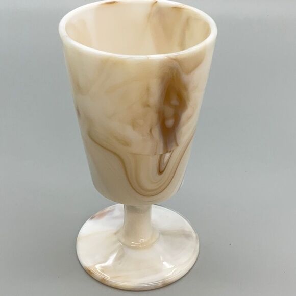 Vintage Slag Glass Goblet Vase Carmel Swirl - Picture 2 of 15